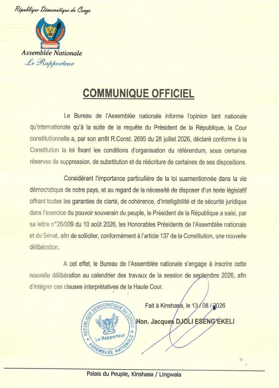 RDC : Tshisekedi renvoie la loi sur le référendum au Parlement, nouveau passage obligé en septembre