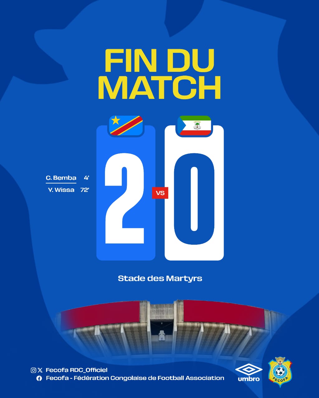 CAN 2027 (Éliminatoires) : la RDC s'impose 2-0 face à la Guinée équatoriale pour ses débuts à Kinshasa